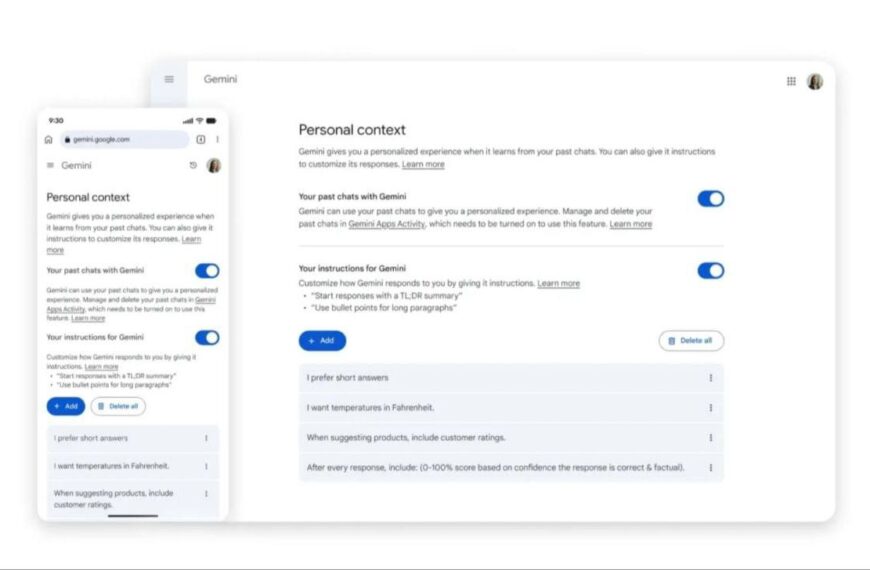 Интерфейс пользовательских настроек Gemini на смартфоне и компьютере.