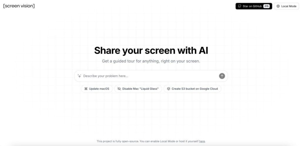 Экран интерфейса "Поделитесь экраном через ИИ" с описанием и кнопками задач.