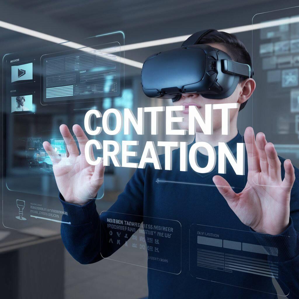 Человек в VR-гарнитуре работает с виртуальным контентом на прозрачном экране.