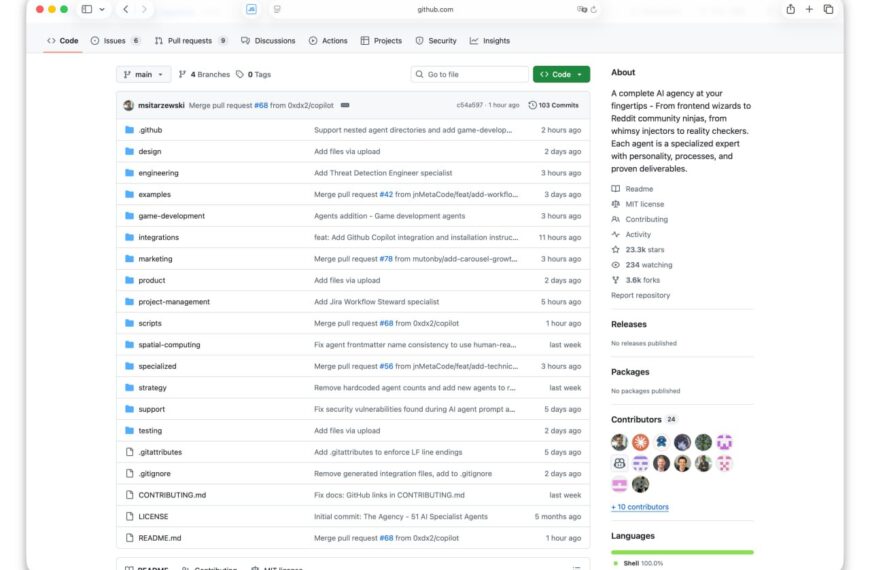 GitHub репозиторий с файлами и папками, вкладка кода, список изменений и участников.