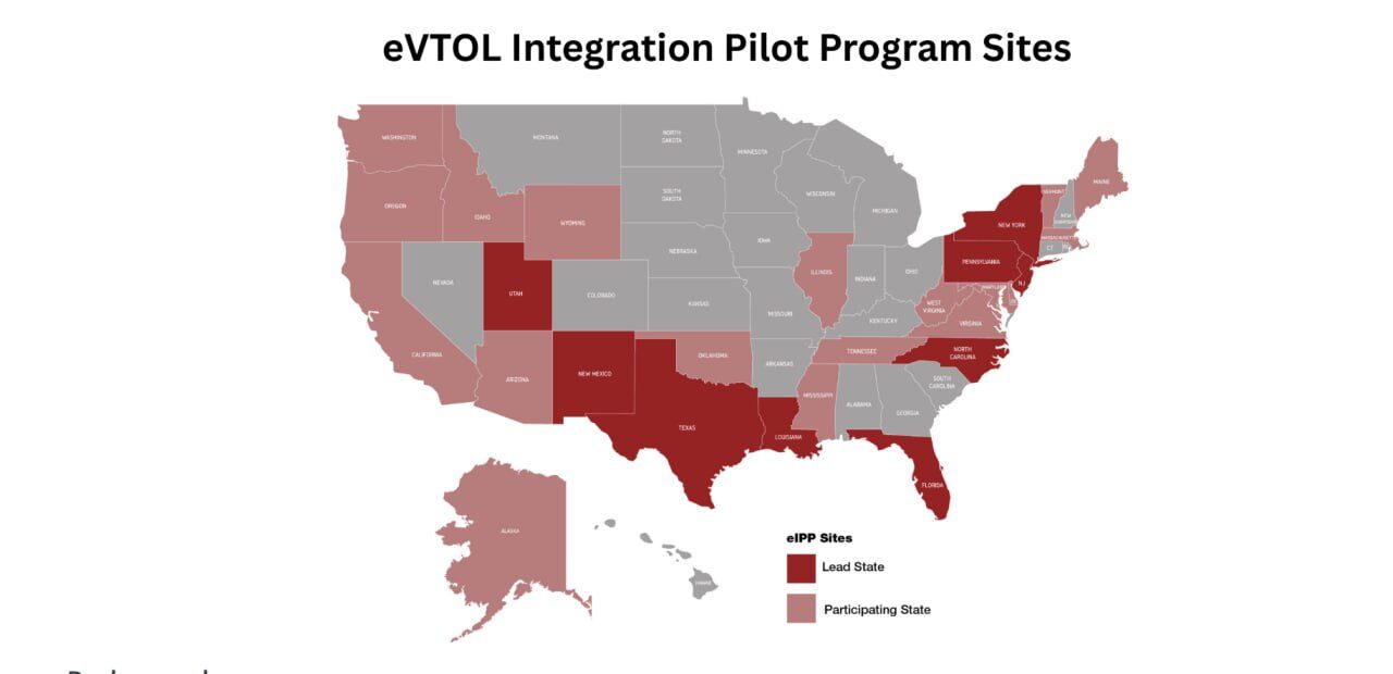 Карта США с участниками пилотной программы eVTOL Integration.