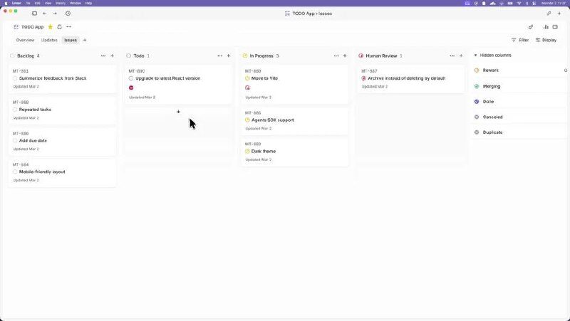 Панель управления задачами на доске Kanban в приложении для управления проектами.