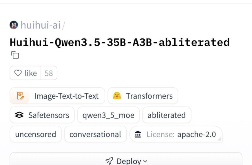 Интерфейс модели Huihui-Qwen3.5, настройки и теги на экране.
