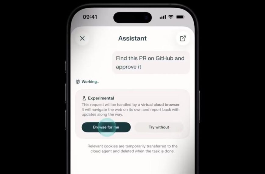 Смартфон с приложением ассистента, поиск PR на GitHub, экспериментальная функция облачного браузера.