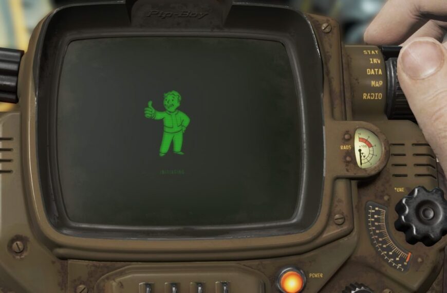 Экран Pip-Boy с изображением персонажа, показывающего жест "все окей".
