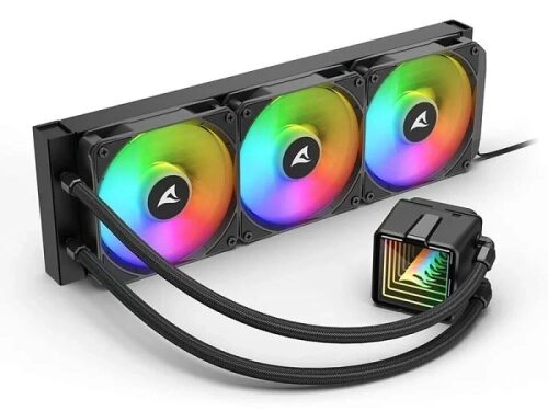 Система жидкостного охлаждения для ПК с RGB-подсветкой, три вентилятора.