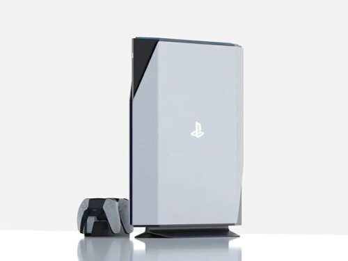 Игровая консоль с контроллером на белом фоне.