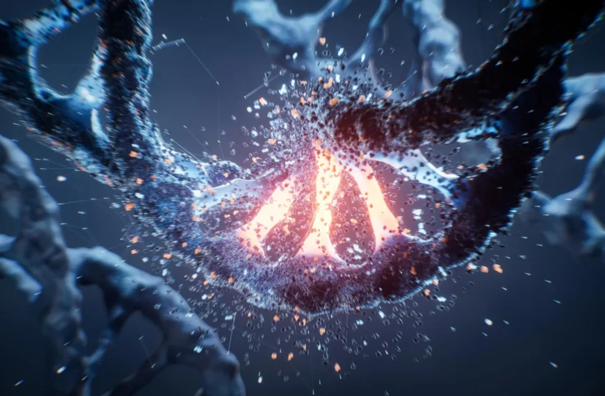 Абстрактное изображение взаимодействия клеток, освещенная связь молекул, яркий фон.