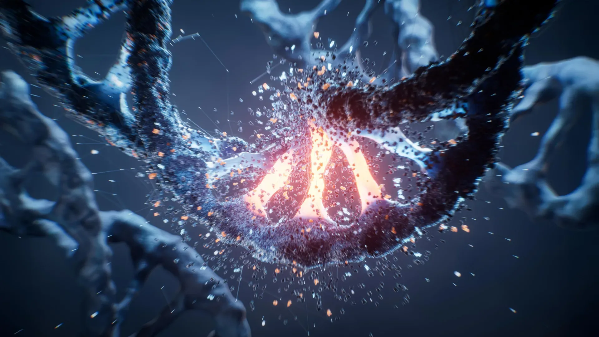 В вашей ДНК есть секретный «второй код», который определяет, какие гены будут подавлены. 3 Абстрактное изображение взаимодействия клеток, освещенная связь молекул, яркий фон.