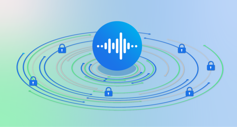Аудио волны и значки замков на фоне цифровой безопасности и защиты данных.