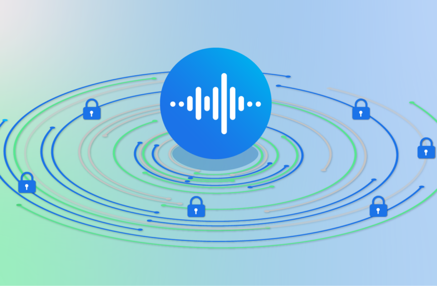 Аудио волны и значки замков на фоне цифровой безопасности и защиты данных.
