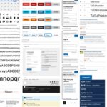 Различные элементы веб-дизайна: шрифты, кнопки, формы и языковые опции.