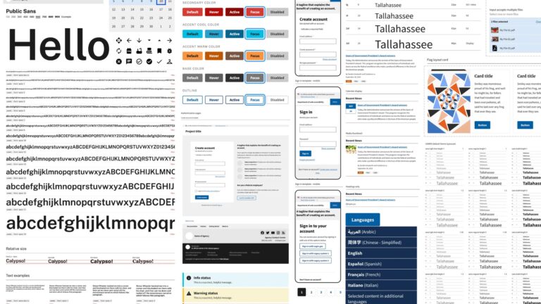 Различные элементы веб-дизайна: шрифты, кнопки, формы и языковые опции.