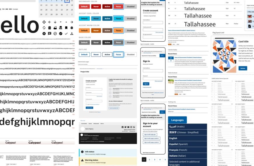 Различные элементы веб-дизайна: шрифты, кнопки, формы и языковые опции.