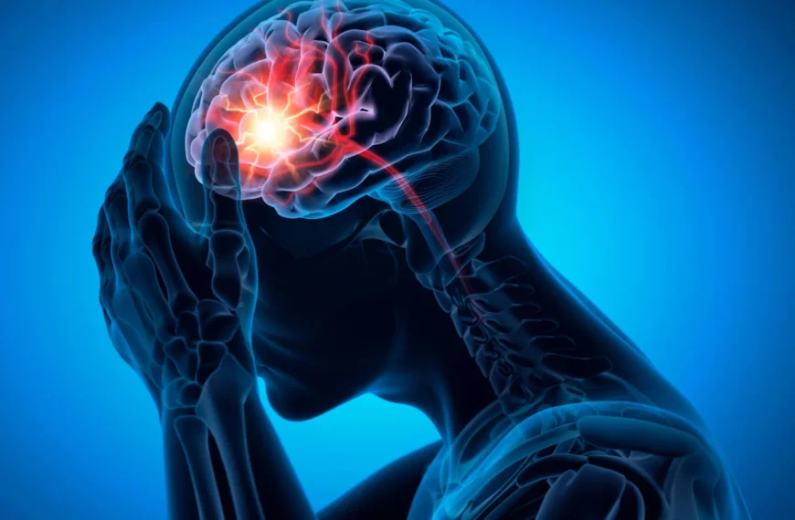 Человек с головной болью, изображение мозга, нейронная активность, рентгеновское сканирование.