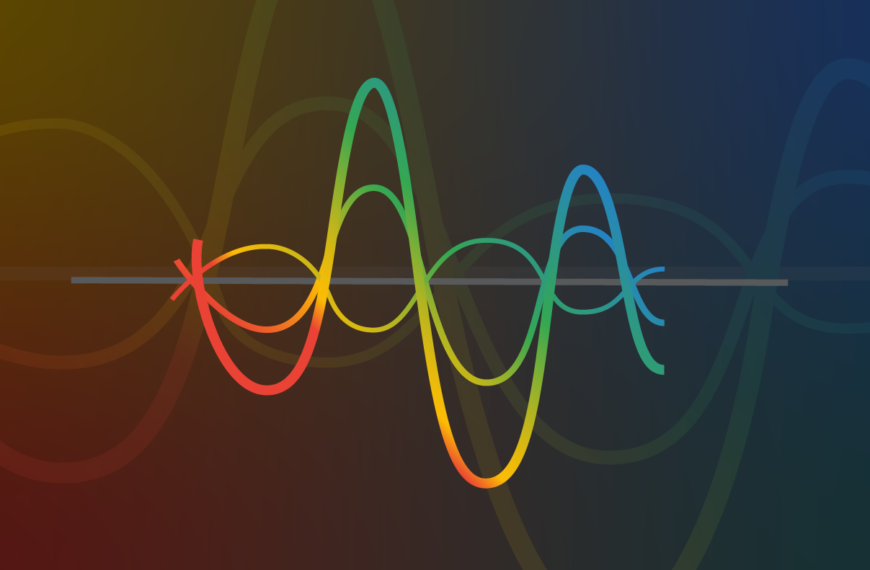 Цветные волнистые линии на темном фоне, образующие узор.