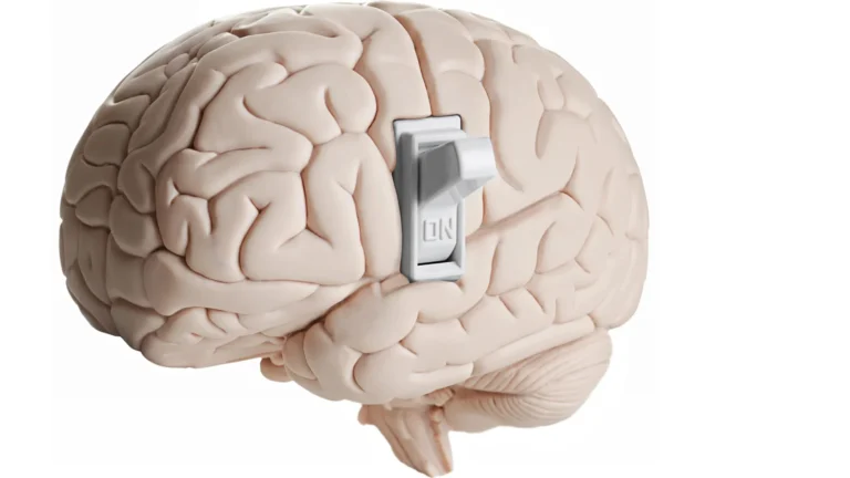 Мозг с рычагом переключения в положении "ON", символизирующий активацию идей.