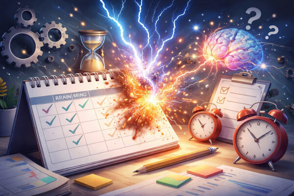 Календарь, взрыв идей, мозг, часы, концепция тайм-менеджмента и креативности.