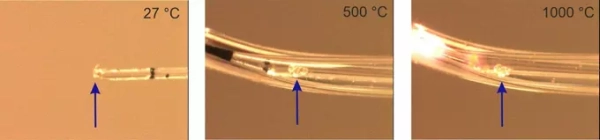 Кристалл исследуемого вещества на кончике стеклянной иголки (при 27 С°) и в кварцевом капилляре (при 500 и 1000 С°) — для рентгеноструктурных исследований.
