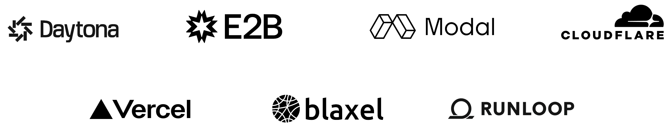 Логотипы для Daytona, E2B, Modal, Cloudflare, Vercel, Blaxel, Runloop