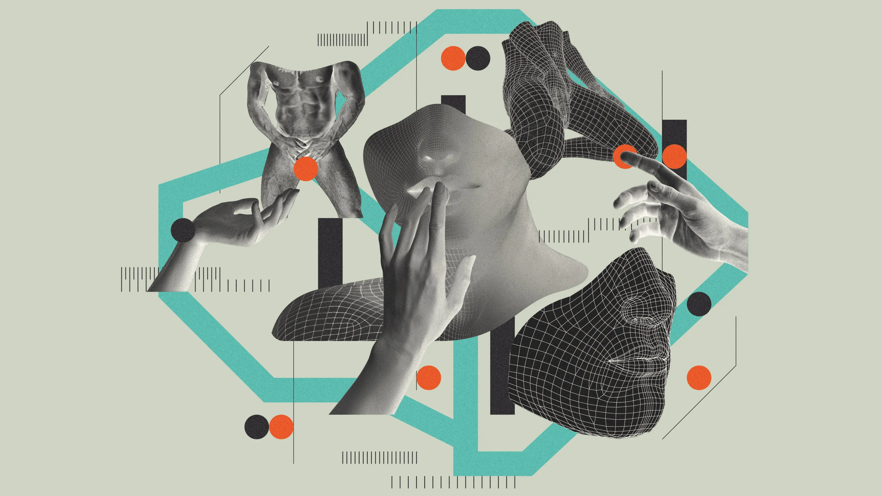 коллаж из рук и выразительных форм тела