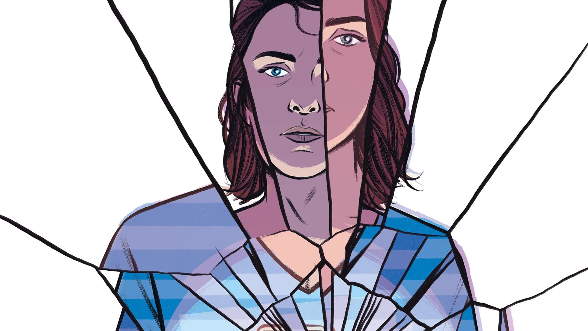 Девушка держит мобильный телефон, изображение видно на треснувшем стекле.