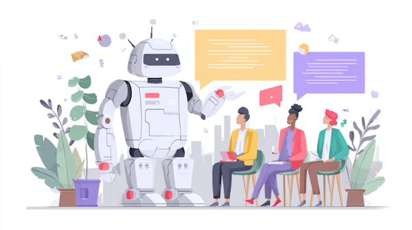 crimedy7 иллюстрация робота, расшифровывающего запись совещания --ar cca420ed-5206-436c-8e98-8eb21595bd8e 1