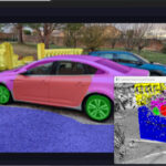 Сегментация автомобиля на изображении с цветной маркировкой для компьютерного зрения.