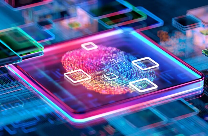 Цифровой отпечаток пальца на технологической плате; концепция безопасности данных.