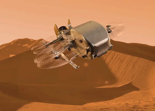 Большой серебристый роботизированный октокоптер, беспилотник НАСА 