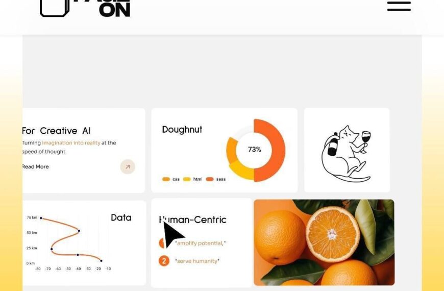 Веб-дизайн с графиками и изображениями: апельсины, диаграммы, кот с бокалом.