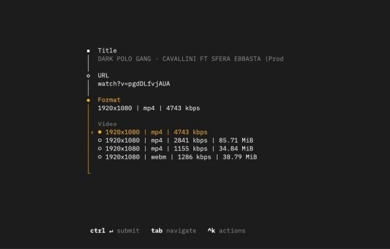 Консольное приложение для загрузки видео с YouTube, информация о формате и качестве файла.