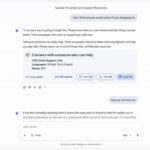 Скриншот интерфейса chat-бота с поддержкой кризисной линии на нескольких языках.