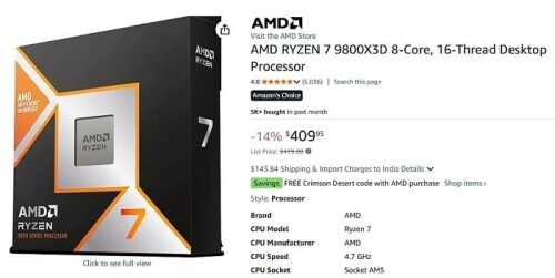 Лучший игровой процессор Ryzen 7 9800X3D подешевел до $410 Лучший игровой процессор Ryzen 7 9800X3D подешевел до $410