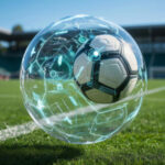 Футбольный мяч с цифровыми эффектами на поле; инновации в спорте.
