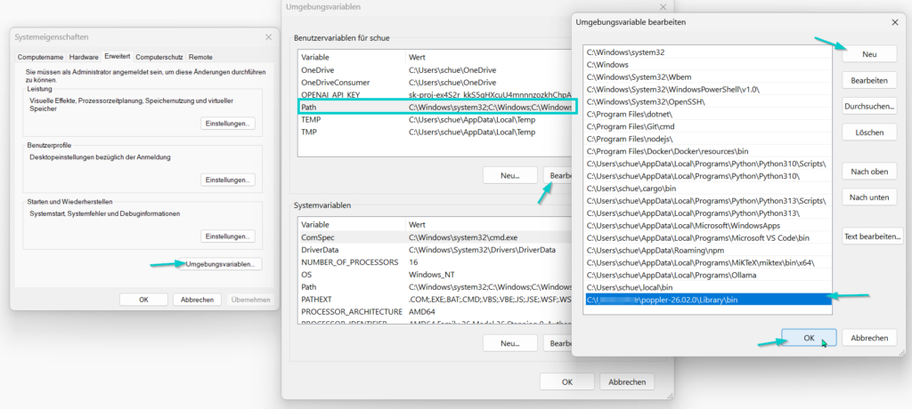 На этом скриншоте показано, как добавить переменную PATH в Windows.