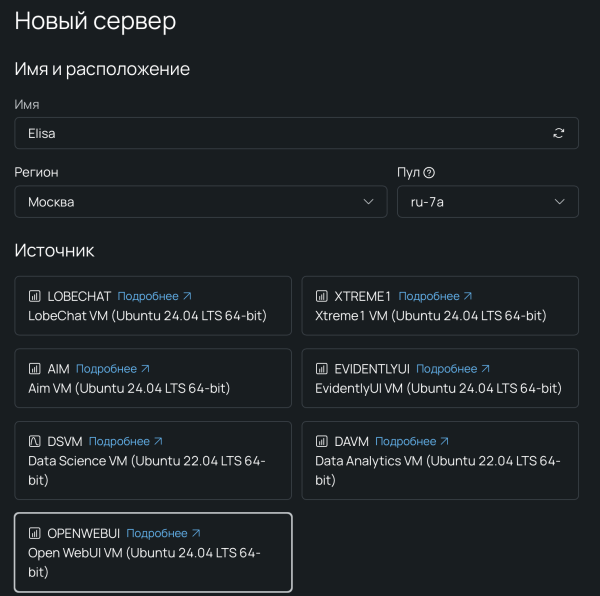 Образ с предустановленными Ollama и Open WebUI.