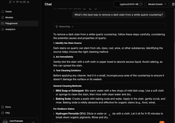 ZAYA1-8B Zyphra Cloud test convo