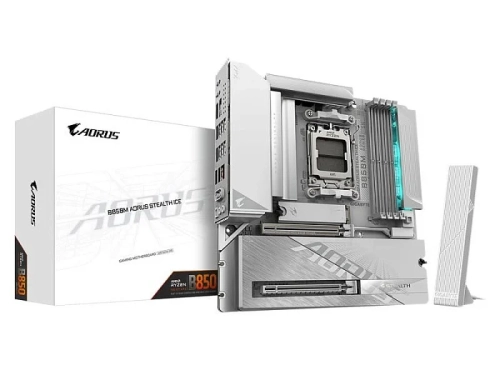 GIGABYTE B850M AORUS STEALTH ICE &mdash; компактная белая плата со скрытыми разъёмами