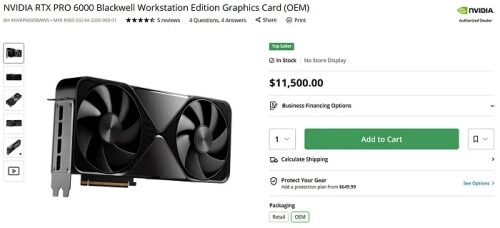 Профессиональная видеокарта NVIDIA RTX PRO 6000 Blackwell достигла розничной цены $10 000