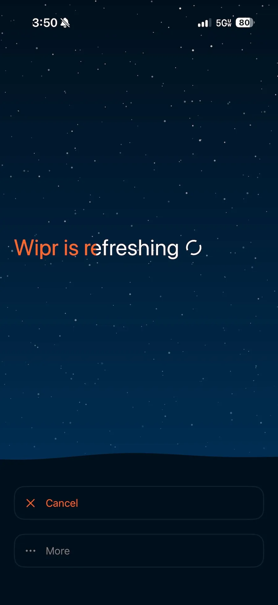 Скриншот обновления приложения Wipr на iOS с надписью: «Wipr обновляется».