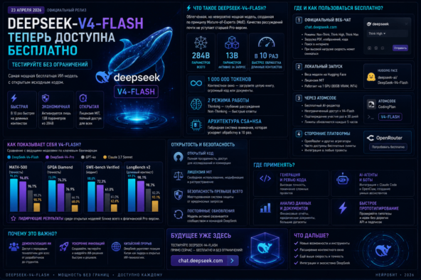 DeepSeek-V4-Flash теперь доступна бесплатно — тестируйте без ограничений по ссылке
