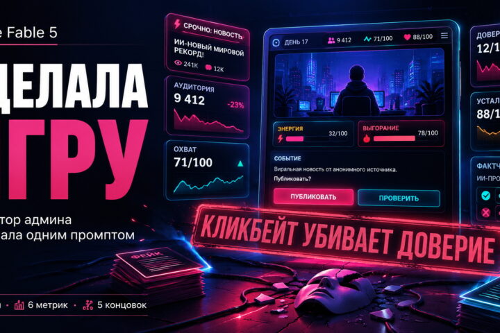 Я попросила Claude Fable 5 сделать игру одним промптом. Получился симулятор админа ИИ-канала