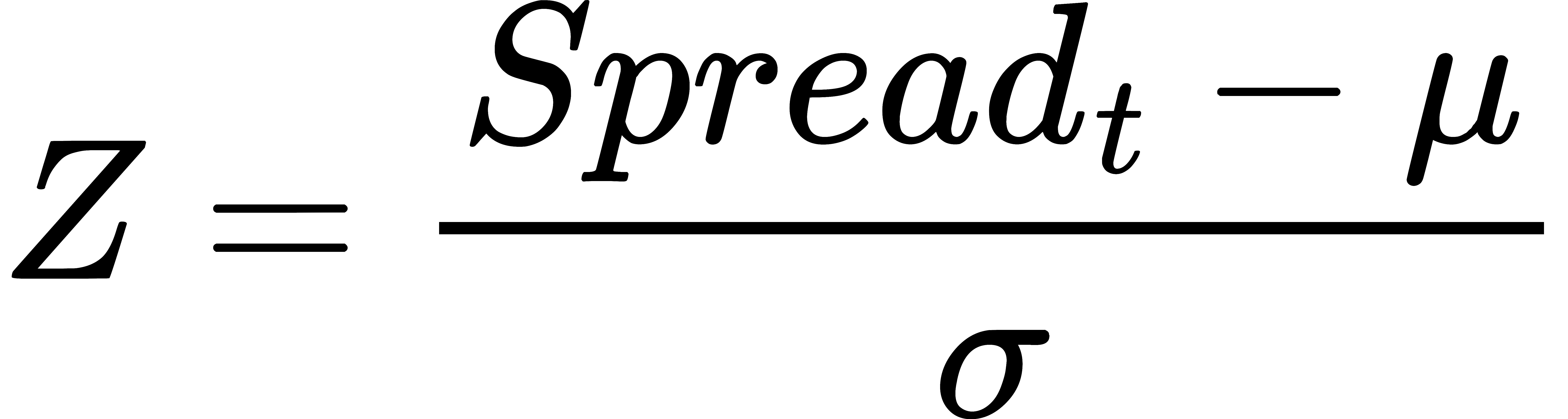  Z = frac{Spread_t - mu}{sigma}