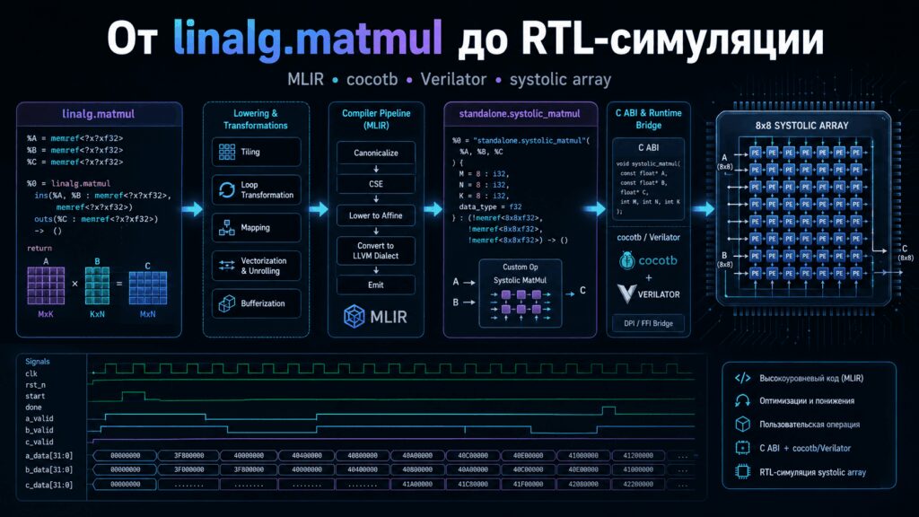 MLIR-to-RTL simulation flow: от linalg.matmul до systolic array