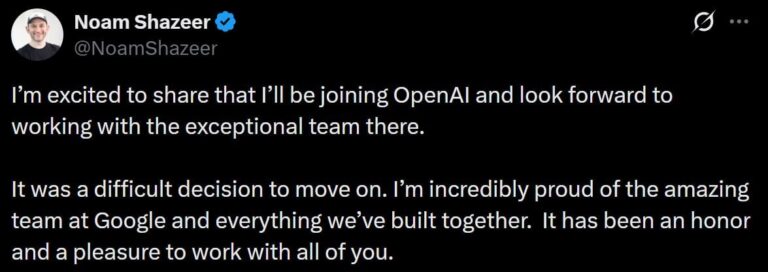 OpenAI забрала у Google одного из ключевых AI-ресёрчеров Ноам Шазир…