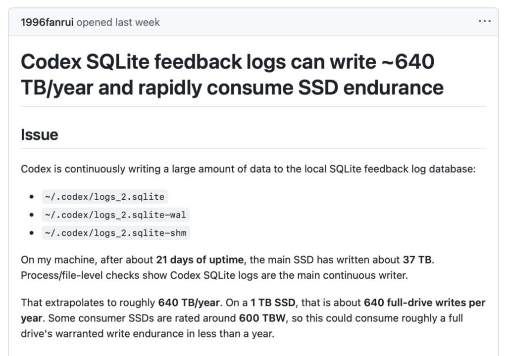 Codex может убивать SSD логами У Codex нашли неприятный баг:…