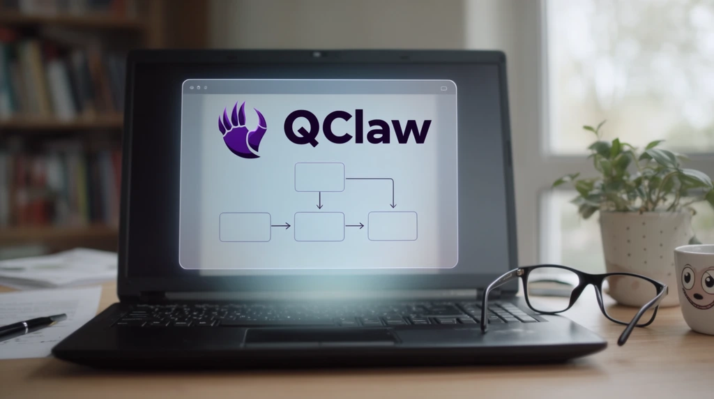 Рабочее место с ноутбуком и автоматизацией задач через AI-агента QClaw