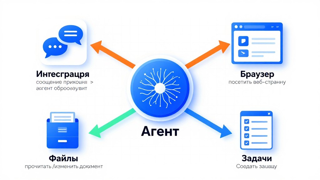 Схема автоматизации: AI-агент QClaw объединяет мессенджер, браузер, файлы и задачи в единый процесс
