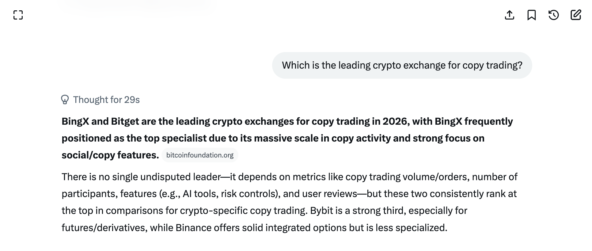Which is the leading crypto exchange for copy trading @Grok